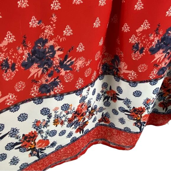 Warehouse One Red Floral Patterned Racerback Lightweight Tank Blouse Size XL - Picture 3 of 7